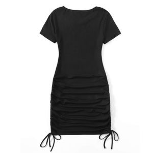 Drawstring Side Rib-Knit Bodycon Dress